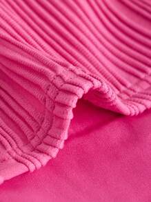 SHEIN 青少年女孩方領不對稱下擺短款T恤 - 玫紅色 - 查看 4