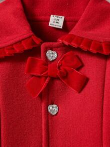 Baby Girl Statement Collar Bow Front Coat & Hat - Red - View 5