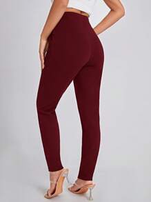 SHEIN Essnce Pantalón pitillo con bolsillo ladeado - Burdeos - Ver 3
