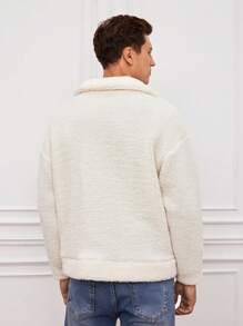 RueChic Men 1pc Flap Pocket Drop Shoulder Teddy Jacket - Beige - View 2