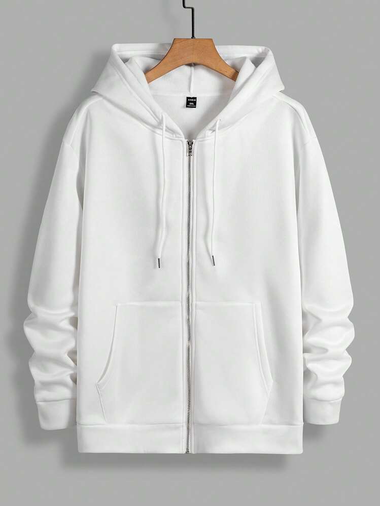 EASEVO Men Plus Zip Up Drawstring Thermal Lined Hoodie - White - View 1