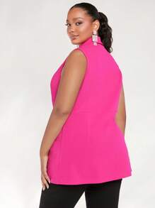 SHEIN SXY Hơn Cổ áo Đôi ngực Áo khoác Vest - Màu Hồng Tươi - Xem 2