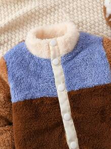 SHEIN 男小童撞色前紐扣毛絨夾克 - 彩色 - 查看 3