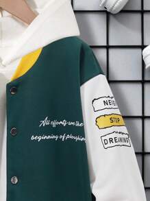 Cậu bé Tween Đồ họa Khẩu hiệu Khối màu Áo khoác Đại học Không có áo Hoodie - màu xanh lá - Xem 6