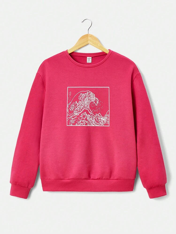 Teen Girl Wave Print Pullover