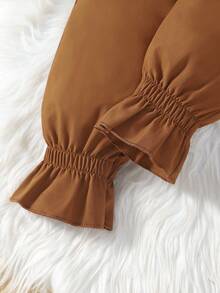 SHEIN Cô Gái Trẻ Nếp gấp cao eo Nơ mặt trước Viền Flounce Quần - màu nâu - Xem 4