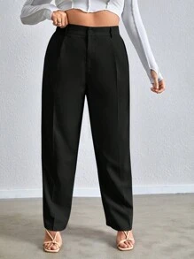SHEIN Essnce Plus Solid Straight Leg Pants
