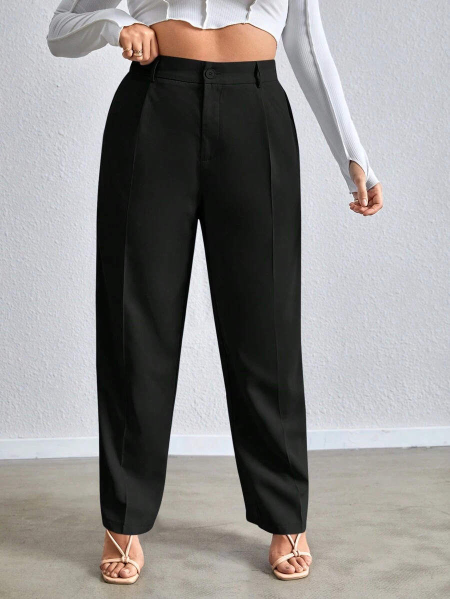 SHEIN Essnce Plus Solid Straight Leg Pants