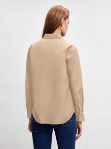 BizChic 素色前紐扣襯衫 - 卡其色 - 查看 10