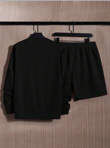 SWAVVY Men Letter Patched Sweatshirt & Shorts