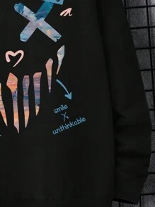 Manfinity LEGND Men Cartoon Graphic Drawstring Hoodie - Black - View 4