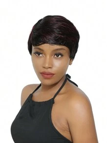 NATURAL/99JC Curly Pixie Cut With Bangs Wig Human Hair Machine Made Wig - SNATURAL/99JC - View 1