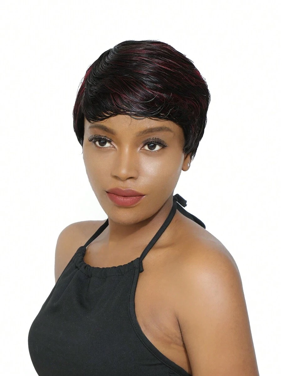 NATURAL/99JC Curly Pixie Cut With Bangs Wig Human Hair Machine Made Wig - SNATURAL/99JC - View 1