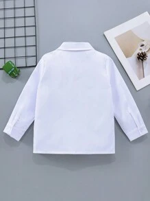 Bé trai mới biết đi Phong cách đại học cổ điển Tiệc cưới giản dị Túi trang trí áo sơ mi dài tay màu trắng trang trọng - trắng - Xem 2