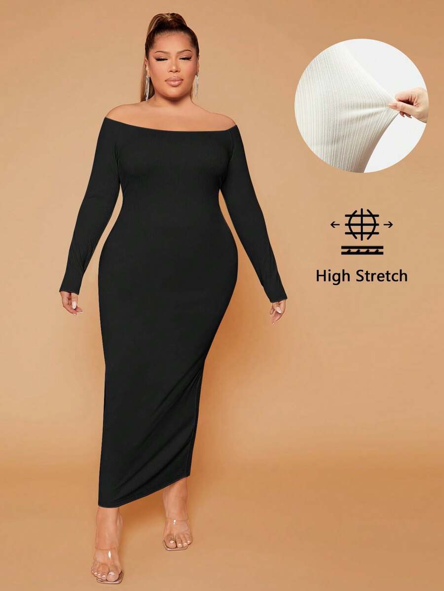 SHEIN SXY Plus Off Shoulder Bodycon Dress - Black - View 1