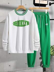 Aesthetic Post 男士字母圖案條紋飾邊運動衫&腰部抽繩衛褲 - 彩色 - 查看 3