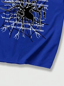ROMWE MEN Goth Men Spider Letter Graphic Tee - Royal Blue - View 5