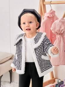 SHEIN Babymeisje Hondentandprint Contrast Pluizige rand Jassen & Tas