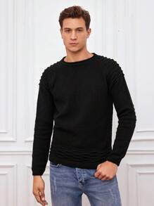RueChic Men Solid Raglan Sleeve Sweater - Black - View 1