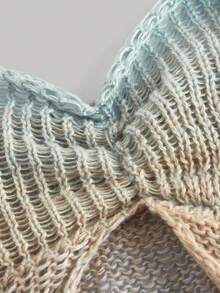 SHEIN MOD Ombre Split Hem Pearls Beaded Detail Halter Neck Backless Knit Top - Multicolor - View 10