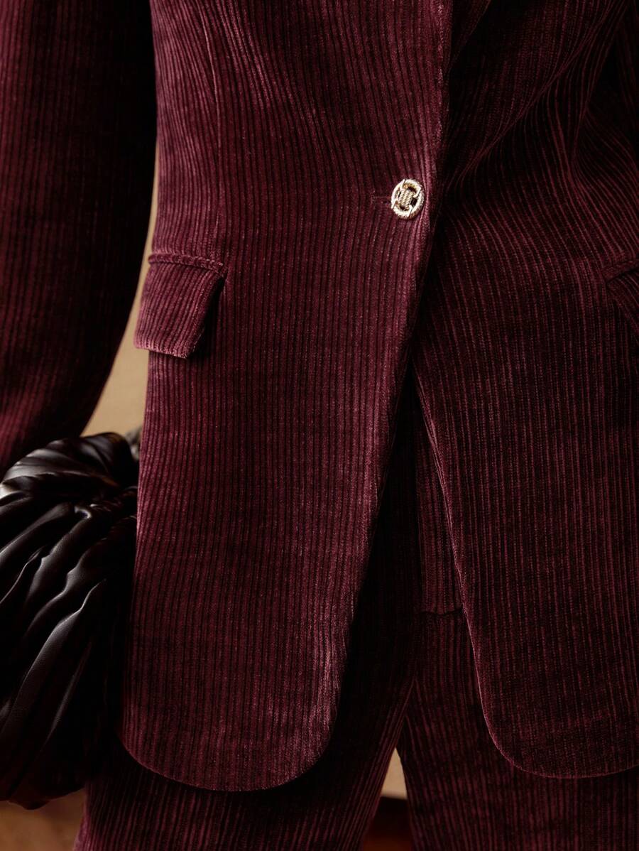 MOTF PREMIUM 灯芯绒西服 - 酒紅色 - 查看 2