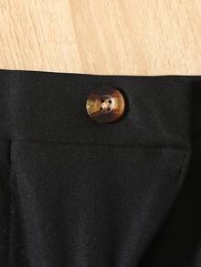 SHEIN Young Girl Solid Slant Pocket Pants - Black - View 3