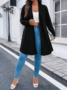 Plus Solid Open Front Coat - Black - View 1