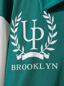 Adolescent Garçon Veste Universitaire À Lettres À Ourlet À Rayures Épaule tombante Bicolore Sans Sweat-Shirt À Capuche