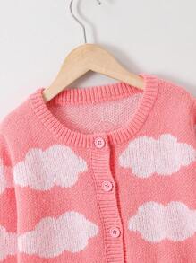 SHEIN 女大童雲朵圖案開襟衫 - 粉色 - 查看 3