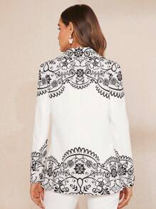 SHEIN Clasi 印花西裝領西裝外套 - 白色 - 查看 2