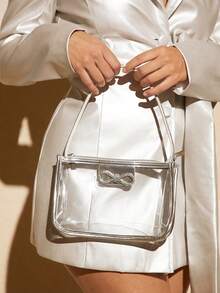 SHEIN SXY Bow Decor Square Bag Small Clear - Clear - View 2