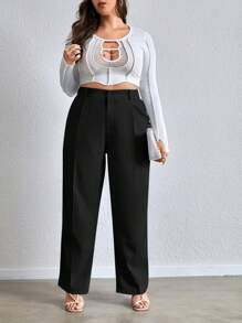 SHEIN Essnce Plus Solid Straight Leg Pants