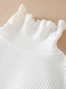 Tween Girl Ruffle Trim Flounce Sleeve Ribbed Knit Sweater