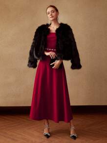 MOTF PREMIUM Robe Mi-Longue Sans Bretelles En Velours (Sans Ceinture)