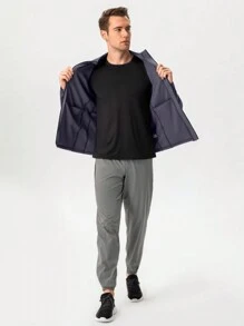 Gym Rark Men Aqua Blue Zip Up Slant Pocket Sports Jacket,Summer Athletic Jogging Workout Tops,Grey Hiking Outfit Active Wear Clothes For Men Jogging Suits - Grey - View 6