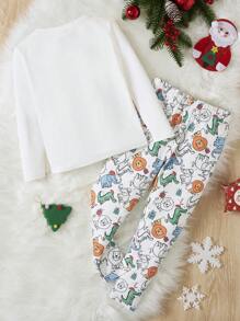 SHEIN Young Boy Cartoon Graphic Snug Fit PJ Set - Multicolor - View 2