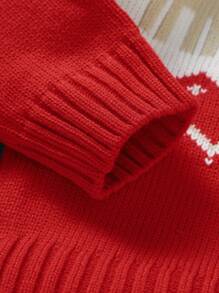女嬰聖誕圖案插肩袖套頭毛衣 - 紅色 - 查看 6
