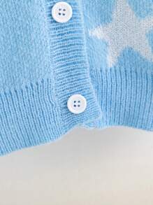 SHEIN Tween Girl Star Pattern Drop Shoulder Cardigan - Baby Blue - View 5
