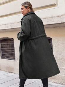 RueChic Plus Button Through Belted Overcoat - Dark Grey - View 2