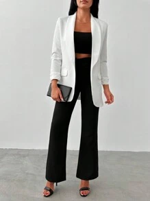 EURMUSE Shawl Collar Open Front Blazer - White - View 5