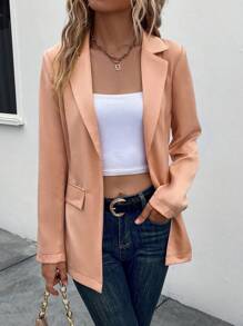 SHEIN Essnce 西裝領開門襟西裝外套 - 珊瑚粉 - 查看 1