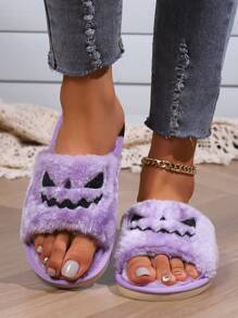 Pumpkin Lantern Halloween Party Women's Plush House Slippers - Purple - View 4