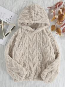 SHEIN Tween Girl Solid Hooded Teddy Jacket - Apricot - View 1