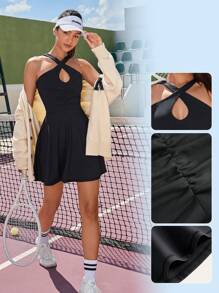 Easithlete Solid Criss Cross Active Dress - Black - View 3