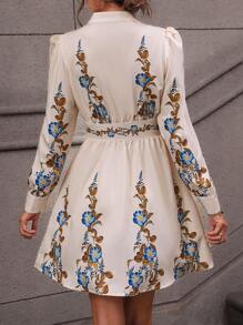 SHEIN Clasi 印花前紐扣襯衫洋裝 - 杏色 - 查看 2