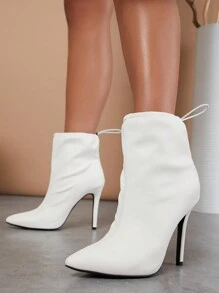 SHUZIA Pointy Toe Mặc vào Dao găm nhỏ Giày ống Ngắn - trắng - Xem 5