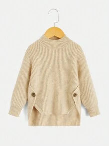 Toddler Girls Mock Neck Asymmetrical Hem Jumper - Apricot - View 1