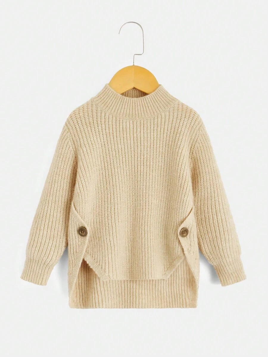 Toddler Girls Mock Neck Asymmetrical Hem Jumper - Apricot - View 1