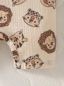 SHEIN Baby Boy Lion Print Half Button Tank Romper