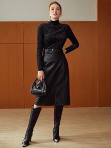 MOTF PREMIUM 修身高領條紋 T 卹 - 黑色 - 查看 4